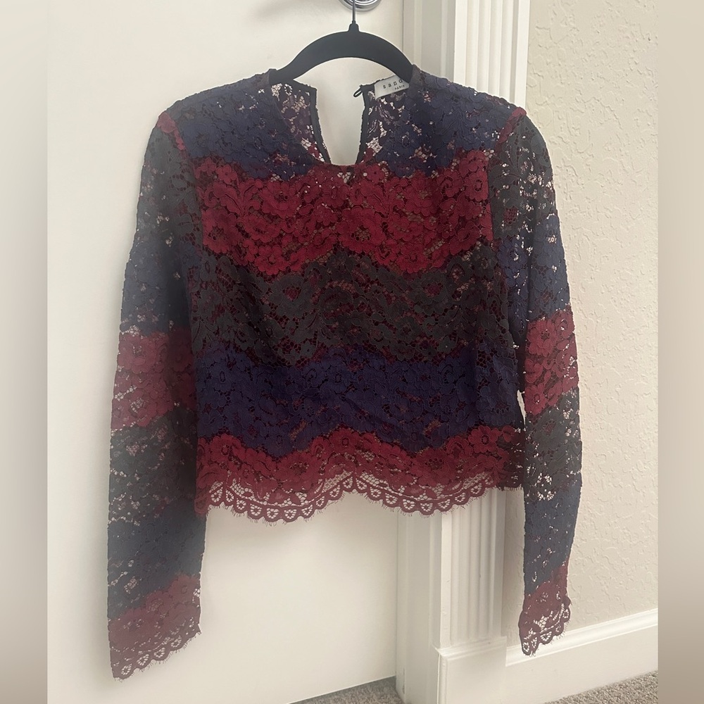 Sandro  Lace Cropped Long Sleeve Top